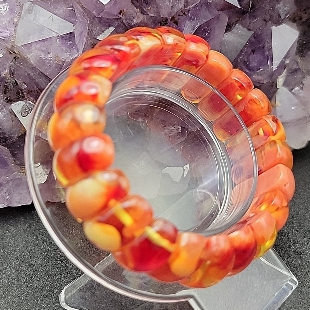 Burmese Beeswax Dragons Blood Honey Stretch Bracelet Size 6.25" Boho Reiki